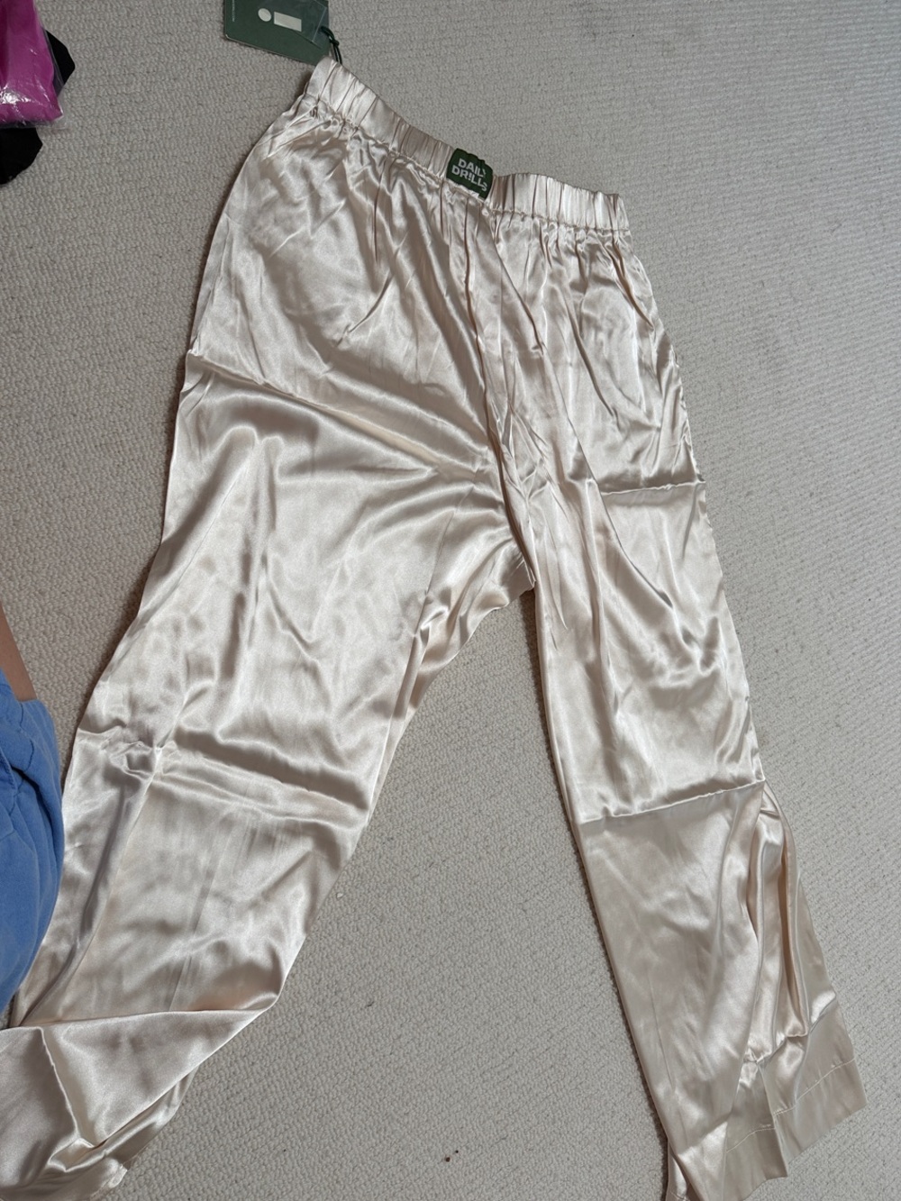 NEW M/L Daily Drills Satin Lounge Pants — Champagne Beige